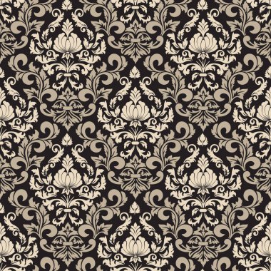 Vektör damask Dikişsiz desen arka plan. Klasik lüks eski moda damask süsleme, duvar kağıtları, tekstil, sarma için Kraliyet Viktorya Dikişsiz doku. Nefis çiçek Barok şablonu.