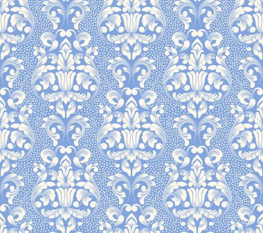 Vektör damask Dikişsiz desen arka plan. Klasik lüks eski moda damask süsleme, duvar kağıtları, tekstil, sarma için Kraliyet Viktorya Dikişsiz doku. Nefis çiçek Barok şablonu.