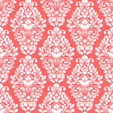 Vektör damask Dikişsiz desen arka plan. Klasik lüks eski moda damask süsleme, duvar kağıtları, tekstil, sarma için Kraliyet Viktorya Dikişsiz doku. Nefis çiçek Barok şablonu.