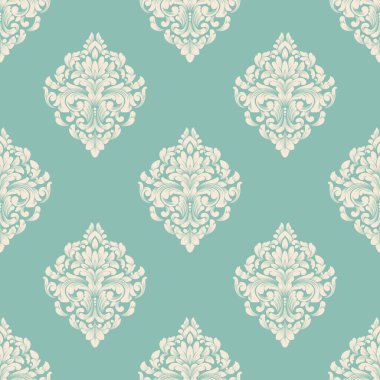 Vektör damask Dikişsiz desen arka plan. Klasik lüks eski moda damask süsleme, duvar kağıtları, tekstil, sarma için Kraliyet Viktorya Dikişsiz doku. Nefis çiçek Barok şablonu.