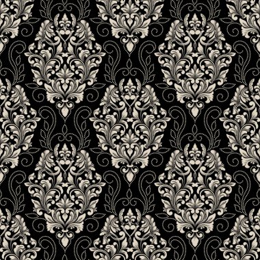 Vektör damask Dikişsiz desen arka plan. Klasik lüks eski moda damask süsleme, duvar kağıtları, tekstil, sarma için Kraliyet Viktorya Dikişsiz doku. Nefis çiçek Barok şablonu.