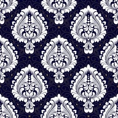 Vektör damask Dikişsiz desen arka plan. Klasik lüks eski moda damask süsleme, duvar kağıtları, tekstil, sarma için Kraliyet Viktorya Dikişsiz doku. Nefis çiçek Barok şablonu.