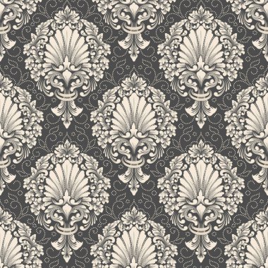 Vektör damask Dikişsiz desen arka plan. Klasik lüks eski moda damask süsleme, duvar kağıtları, tekstil, sarma için Kraliyet Viktorya Dikişsiz doku. Nefis çiçek Barok şablonu.