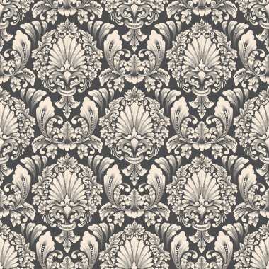 Vektör damask Dikişsiz desen arka plan. Klasik lüks eski moda damask süsleme, duvar kağıtları, tekstil, sarma için Kraliyet Viktorya Dikişsiz doku. Nefis çiçek Barok şablonu.