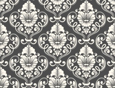 Vektör damask Dikişsiz desen arka plan. Klasik lüks eski moda damask süsleme, duvar kağıtları, tekstil, sarma için Kraliyet Viktorya Dikişsiz doku. Nefis çiçek Barok şablonu.