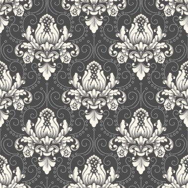 Vektör damask Dikişsiz desen arka plan. Klasik lüks eski moda damask süsleme, duvar kağıtları, tekstil, sarma için Kraliyet Viktorya Dikişsiz doku. Nefis çiçek Barok şablonu.