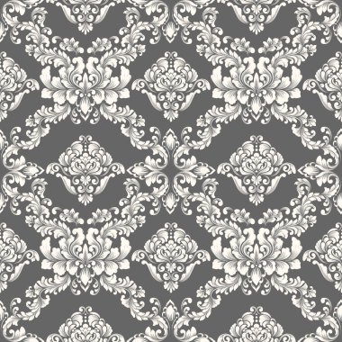 Vektör damask Dikişsiz desen arka plan. Klasik lüks eski moda damask süsleme, duvar kağıtları, tekstil, sarma için Kraliyet Viktorya Dikişsiz doku. Nefis çiçek Barok şablonu.
