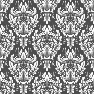 Vektör damask Dikişsiz desen arka plan. Klasik lüks eski moda damask süsleme, duvar kağıtları, tekstil, sarma için Kraliyet Viktorya Dikişsiz doku. Nefis çiçek Barok şablonu.