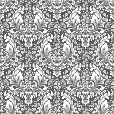 Vektör damask Dikişsiz desen arka plan. Klasik lüks eski moda damask süsleme, duvar kağıtları, tekstil, sarma için Kraliyet Viktorya Dikişsiz doku. Nefis çiçek Barok şablonu.