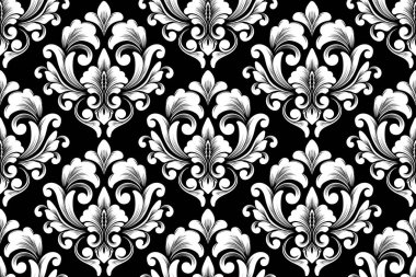 Vektör damask Dikişsiz desen arka plan. Klasik lüks eski moda damask süsleme, duvar kağıtları, tekstil, sarma için Kraliyet Viktorya Dikişsiz doku. Nefis çiçek Barok şablonu.