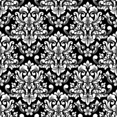 Vektör damask Dikişsiz desen arka plan. Klasik lüks eski moda damask süsleme, duvar kağıtları, tekstil, sarma için Kraliyet Viktorya Dikişsiz doku. Nefis çiçek Barok şablonu.