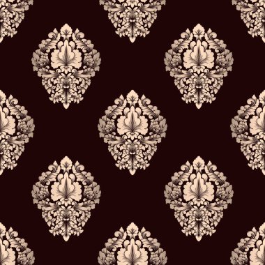 Vektör damask Dikişsiz desen arka plan. Klasik lüks eski moda damask süsleme, duvar kağıtları, tekstil, sarma için Kraliyet Viktorya Dikişsiz doku. Nefis çiçek Barok şablonu.