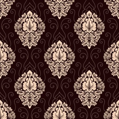 Vektör damask Dikişsiz desen arka plan. Klasik lüks eski moda damask süsleme, duvar kağıtları, tekstil, sarma için Kraliyet Viktorya Dikişsiz doku. Nefis çiçek Barok şablonu.