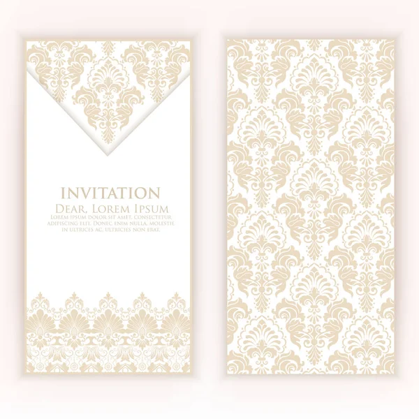 Wedding Invitation Announcement Card Vintage Background Artwork Elegant Ornate Damask — Stock Vector