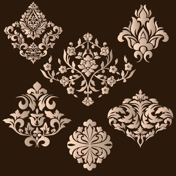 Vector Set Damask Ornamental Elements Elegant Floral Abstract Elements Design — Stock Vector