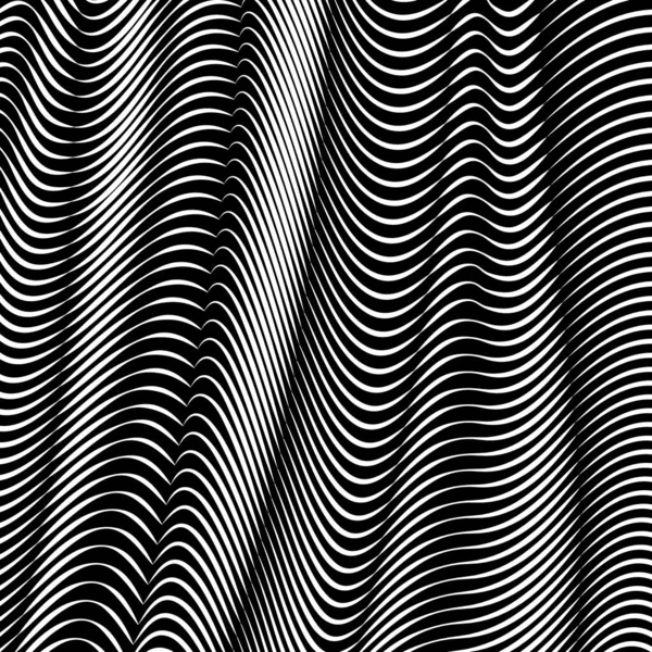 矢量扭曲的线条背景 柔韧的条纹扭曲如丝形成的体积褶皱 不同宽度的灰度条纹 现代抽象创作背景 — 图库矢量图片