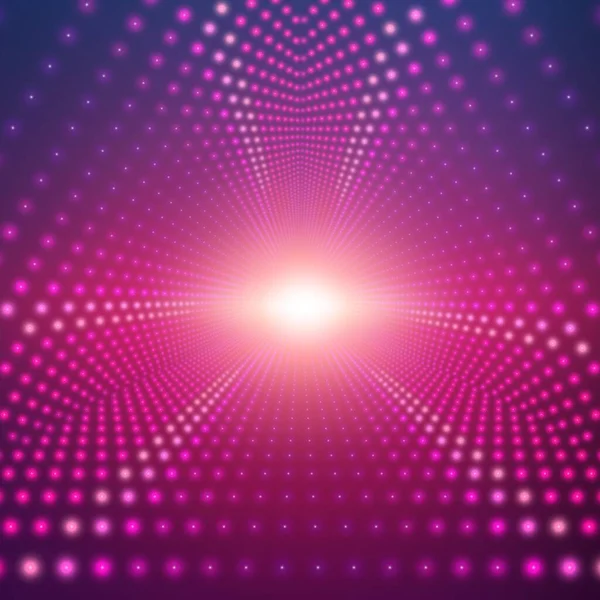 Vector Infinite Triangular Tunnel Shining Flares Dark Background Glowing Points — Stock Vector