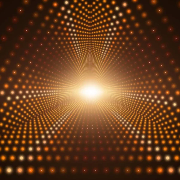 Vector Infinite Triangular Tunnel Shining Flares Dark Brown Background Glowing — Stock Vector