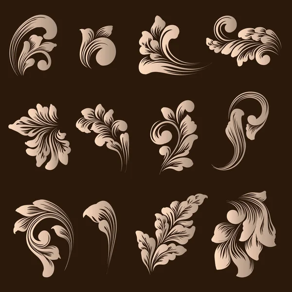 Ensemble Vectoriel Éléments Décoratifs Damassés Elégants Éléments Floraux Abstraits Pour — Image vectorielle