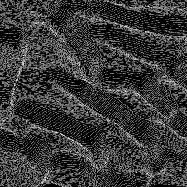 Vektör çizgili gri tonlama arkaplanı. Soyut çizgi dalgaları. Ses dalgası salınımı. Tuhaf kıvrımlı çizgiler. Zarif dalgalı doku. Yüzey bozulması. Siyah ve beyaz.