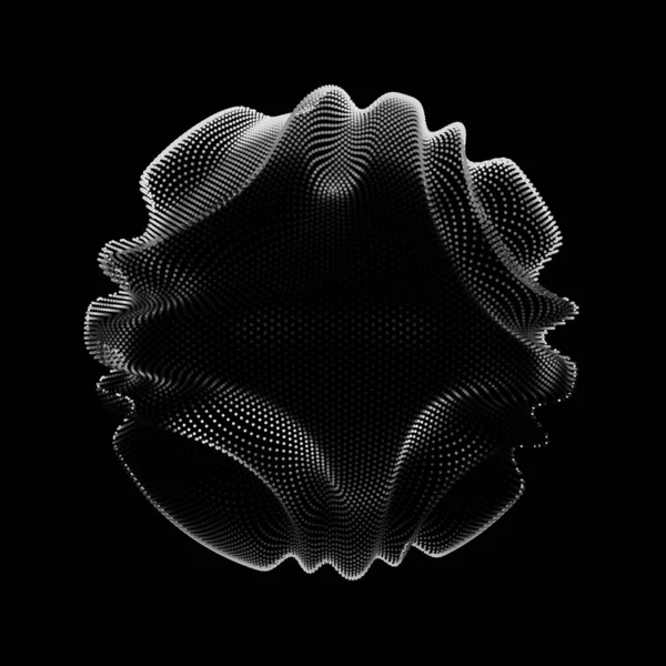 Abstract Vector Monochrome Mesh Sphere Dark Background Futuristic Style Card — Stock Vector