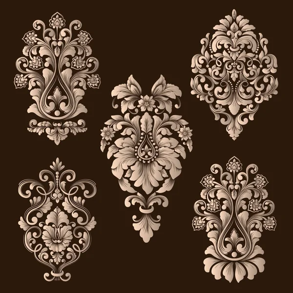 ダマスク装飾要素のベクトルセット デザインのためのエレガントな花の抽象的な要素 招待状 カード等に最適 — ストックベクタ