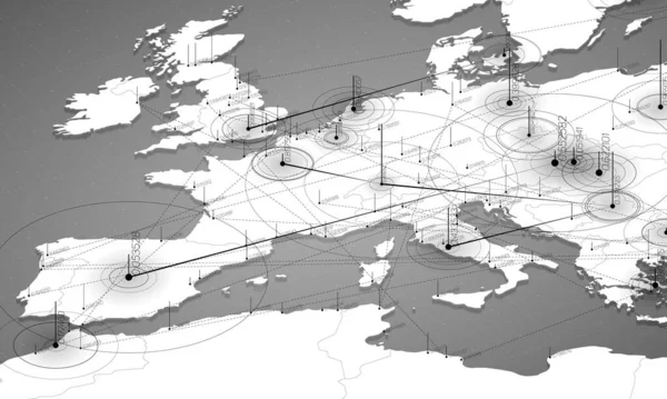 Европа Сером Масштабе Отображает Большую Визуализацию Данных Инфографика Футуристической Карты — стоковый вектор