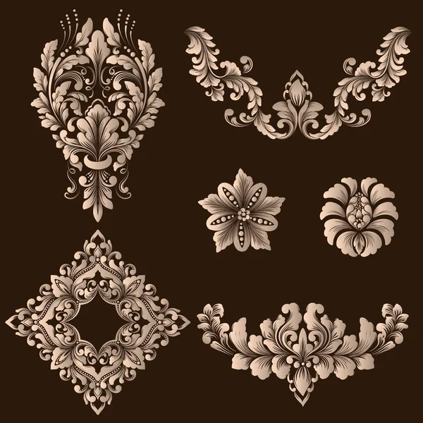 Conjunto Vectorial Elementos Ornamentales Damasco Elegantes Elementos Florales Abstractos Para — Archivo Imágenes Vectoriales