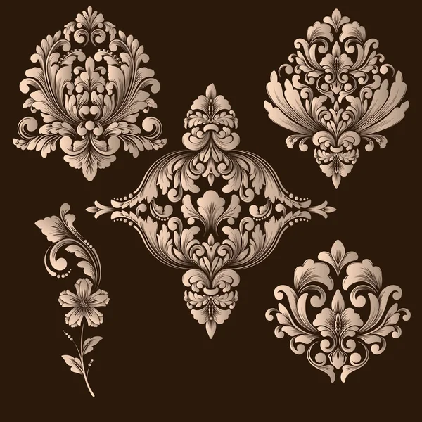 Vector Set Damask Ornamental Elements Elegant Floral Abstract Elements Design — Stock Vector