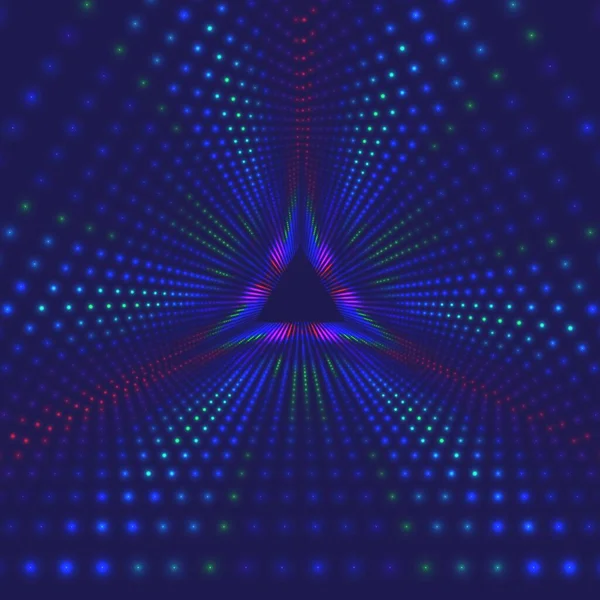 Vecteur Tunnel Triangulaire Infini Fusées Éclairantes Sur Fond Les Points — Image vectorielle
