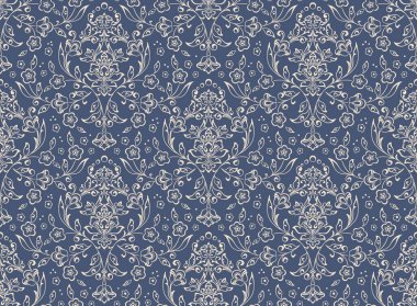 Damask pürüzsüz kabartma kalıbı. Klasik klasik Şam Şam Şam Süsü. Duvar kağıtları, tekstil ve ambalaj için kraliyet Victoria dönemi kusursuz dokusu. Klasik, zarif, çiçekli barok şablonu..