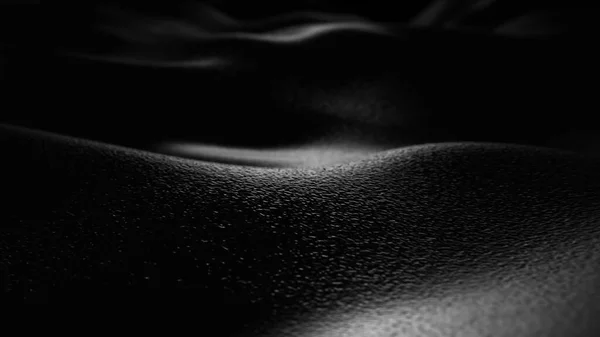 Dunkle Oberfläche mit Reflexionen. Körnige minimale schwarze Wellen Hintergrund. Verschwommene Seidenwellen. Minimale weiche Graustufenwellen fließen. — Stockfoto