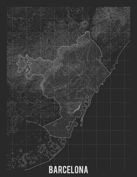 City map of Barcelona. Vector elevation map of town. Generated conceptual surface relief map. Detailed geographic elegant landscape scheme. Topographic outline poster. — Stock Vector