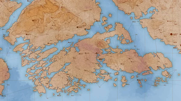 Antiguo mapa abstracto de relieve terrestre con big data y conexiones. Mapa de elevación del vector conceptual generado. Isolines de paisaje de fantasía. Mapa geográfico diseño vintage. Elegante topografía — Vector de stock