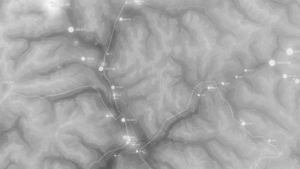 Visualisation des données massives du terrain. Infographie cartographique futuriste. Visualisation graphique de données topographiques complexes. Données abstraites sur le graphique d'altitude. Image de données géographiques monochrome . — Image vectorielle