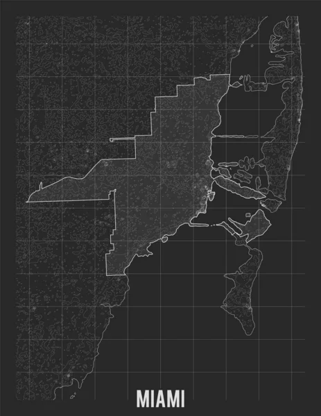 Карта города Майами. Векторная карта города. Создание концептуальной карты рельефа поверхности. Подробная географическая элегантная ландшафтная схема. Топографический плакат . — стоковый вектор