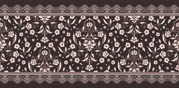 Vector damask határ elem és oldal dekoráció. Klasszikus luxus határdekorációs minta. Zökkenőmentes textúra textilhez, csomagoláshoz stb. Vintage gyönyörű virágos barokk sablon — Stock Vector