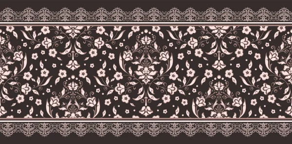 Vector damasco elemento de borda e decoração de página. Padrão clássico de decoração de fronteira de luxo. Textura sem costura para têxteis, embalagem etc. Vintage requintado floral modelo barroco —  Vetores de Stock