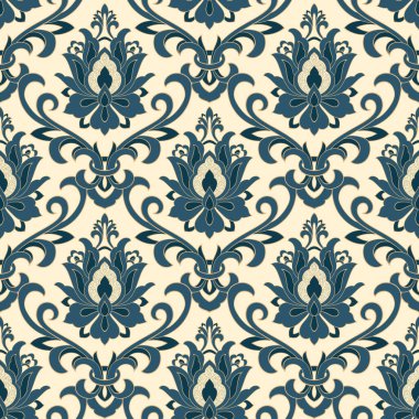 Damask kusursuz desen elementi. Vector klasik lüks, eski moda İspanyol süsü, duvar kağıtları, tekstil, ambalaj için kraliyet Victoria dönemi kusursuz dokusu. Klasik, zarif, çiçekli barok şablonu..