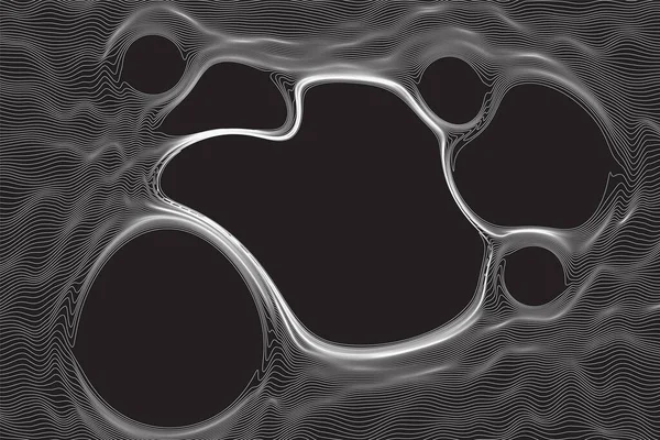 Ultra vékony buborékfolyadék geometria. Dinamikus vektor gömb alakú torz felület. Digitális fraktál 3D hab. Minimalista grafika fekete háttér. — Stock Vector