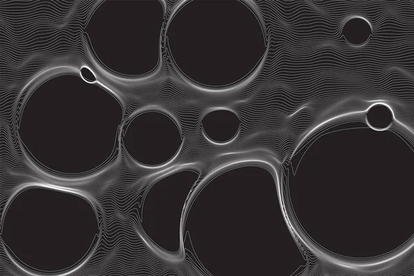 Геометрия жидкости пузыря ультра тонкой линии. Динамическая векторная сферическая искаженная поверхность. Цифровая фрактальная трехмерная пена. Минималистическая графика на черном фоне . — стоковый вектор