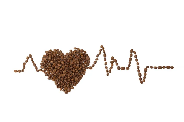 Heart made of coffee beans and cardiogram. — Stock Photo, Image