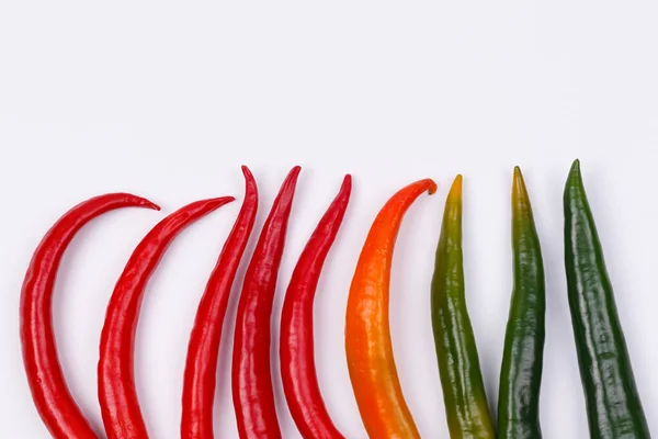 Červená Žlutá Zelená Chilli Paprika Izolované Bílém Pozadí Chili Hot — Stock fotografie