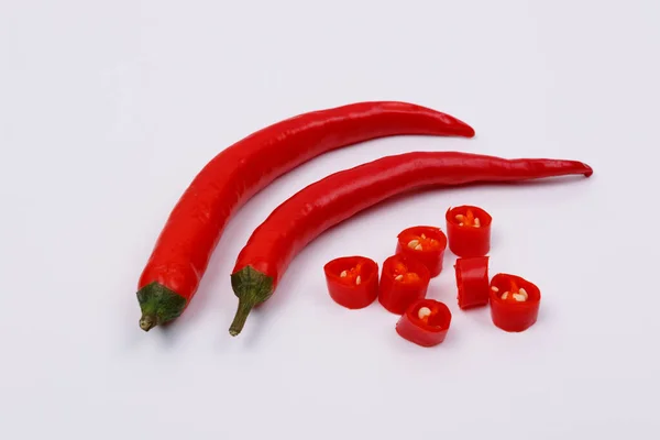 Red Hot Chili Papričky Izolovaných Bílém Pozadí Pohled Shora Plochá — Stock fotografie