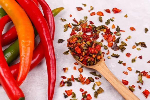 Chiles Verdes Rojos Pimientos Secos Primer Plano — Foto de Stock