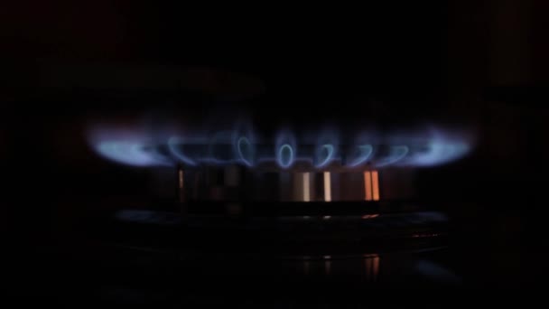 Burning Burner Gas Stove Close Side View — Stock Video