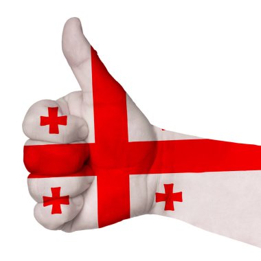 Başparmak havada, Gürcistan bayrağı mükemmelliğin, başarının sembolü, iyi - beyaz arka planda izole edilmiş