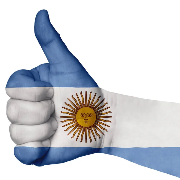 Mano Con Pollice Gesto Bandiera Argentina Colorata Come Simbolo Eccellenza — Foto Stock