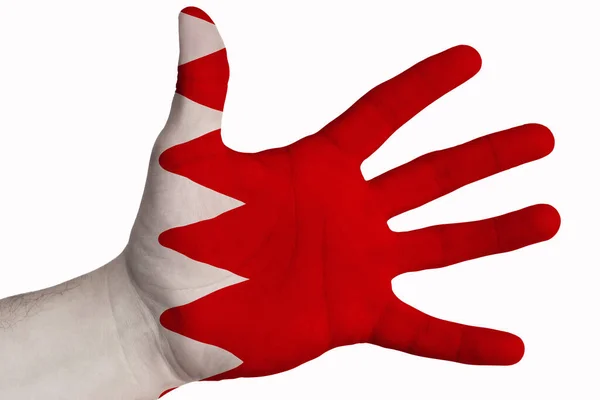 Hand Mit Dem Bild Der Flagge Von Bahrain Bemalt Als — Stockfoto