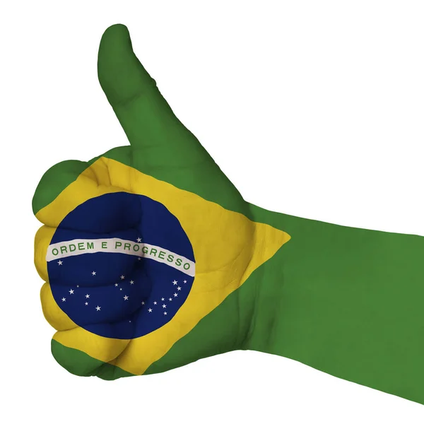 Флаг Бразилии Мужской Руке Белым Фоном Изображение Белом Фоне Изолировать — стоковое фото
